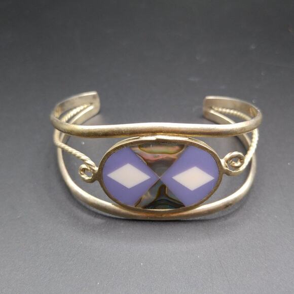 Vintage Abalone Nickle Silver Cuff Small Bracelet, Alpaca Mexico, 4 1/2 Inches - Picture 3 of 7